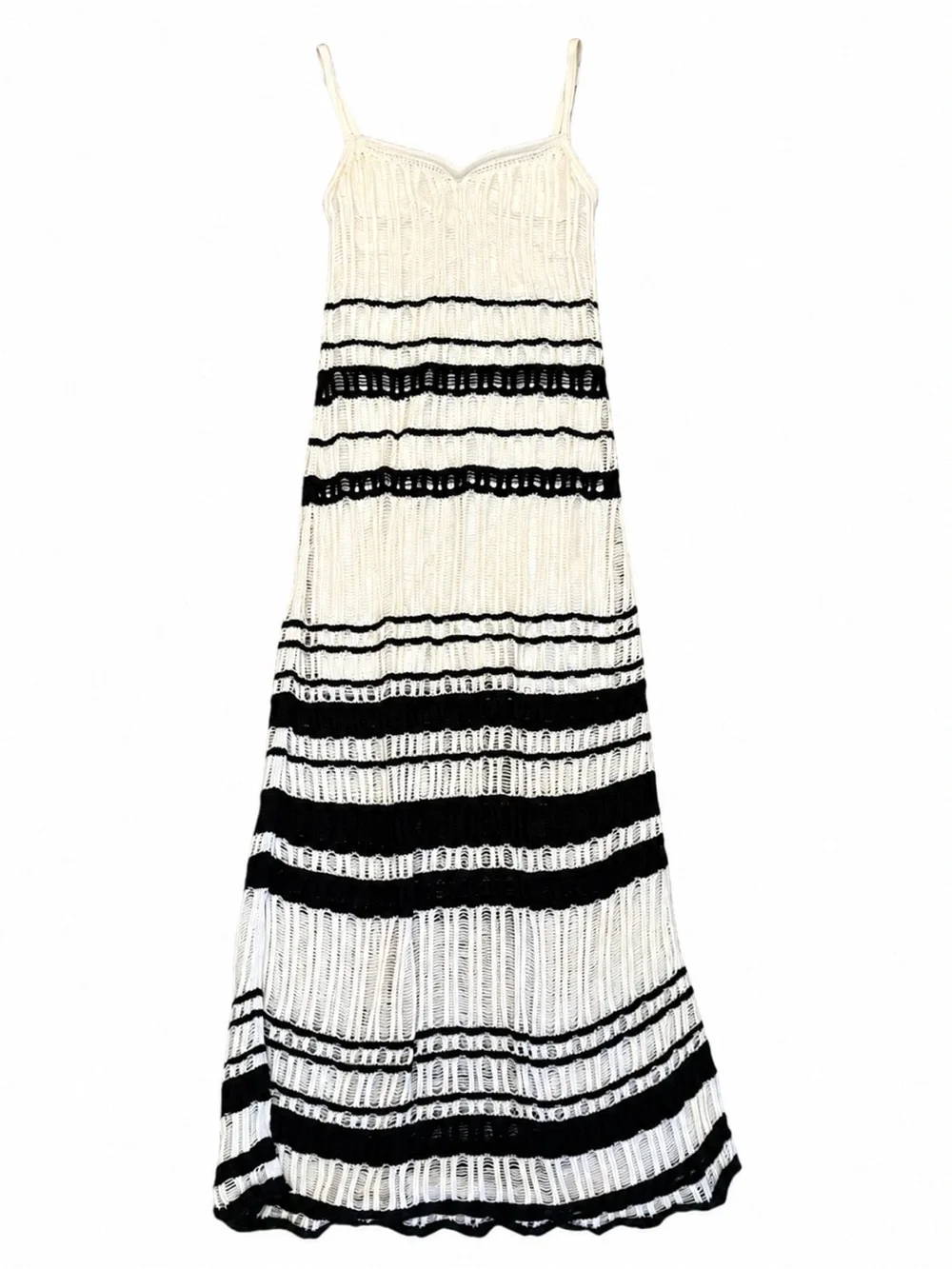 Abercrombie & Fitch Black & Ivory Crochet Knit Maxi Dress - MEDIUM